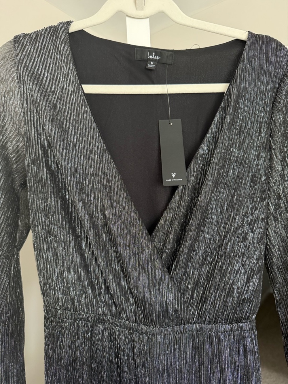 Lulu's Metallic Black Long-Sleeve Jumpsuit - Picture 2 of 4